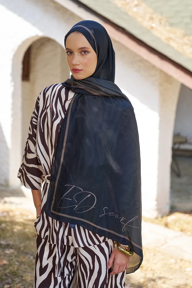 Inspired Degrade Desen Şal - Siyah - ED SCARF