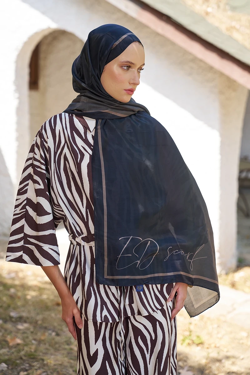 Inspired Degrade Desen Şal - Siyah - ED SCARF