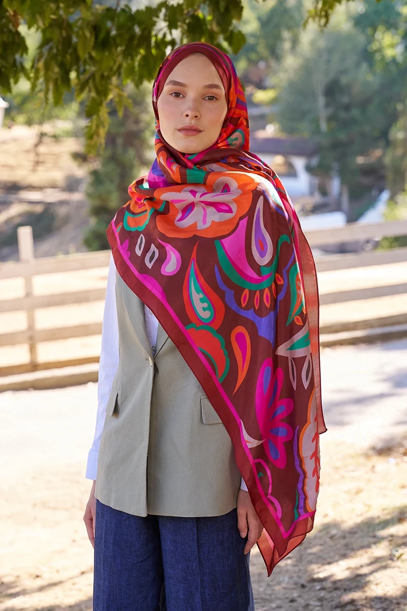 Inspired Density Desen Şal - Bordo - ED SCARF