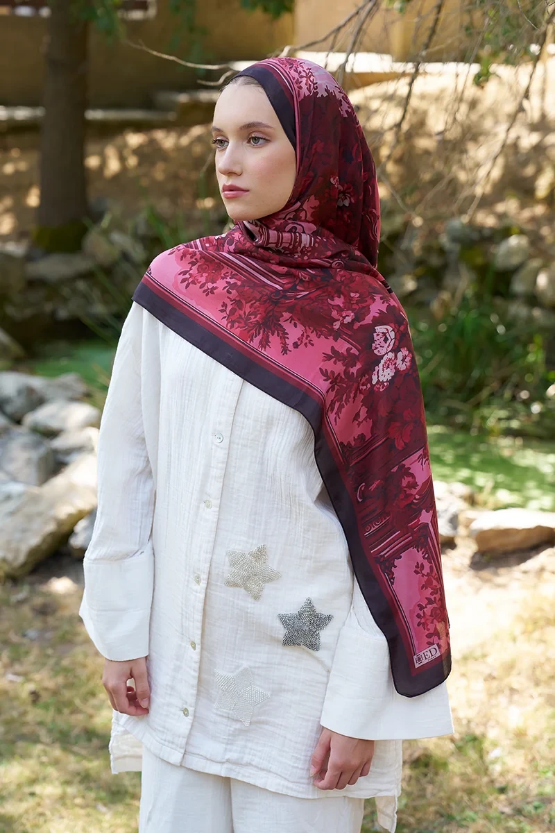Inspired Esperanza Desen Şal - Bordo - 3