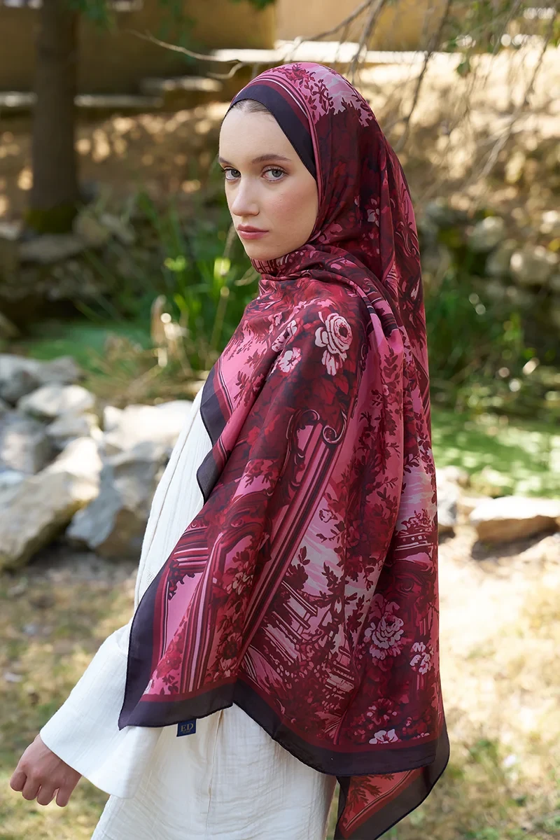 Inspired Esperanza Desen Şal - Bordo - 4