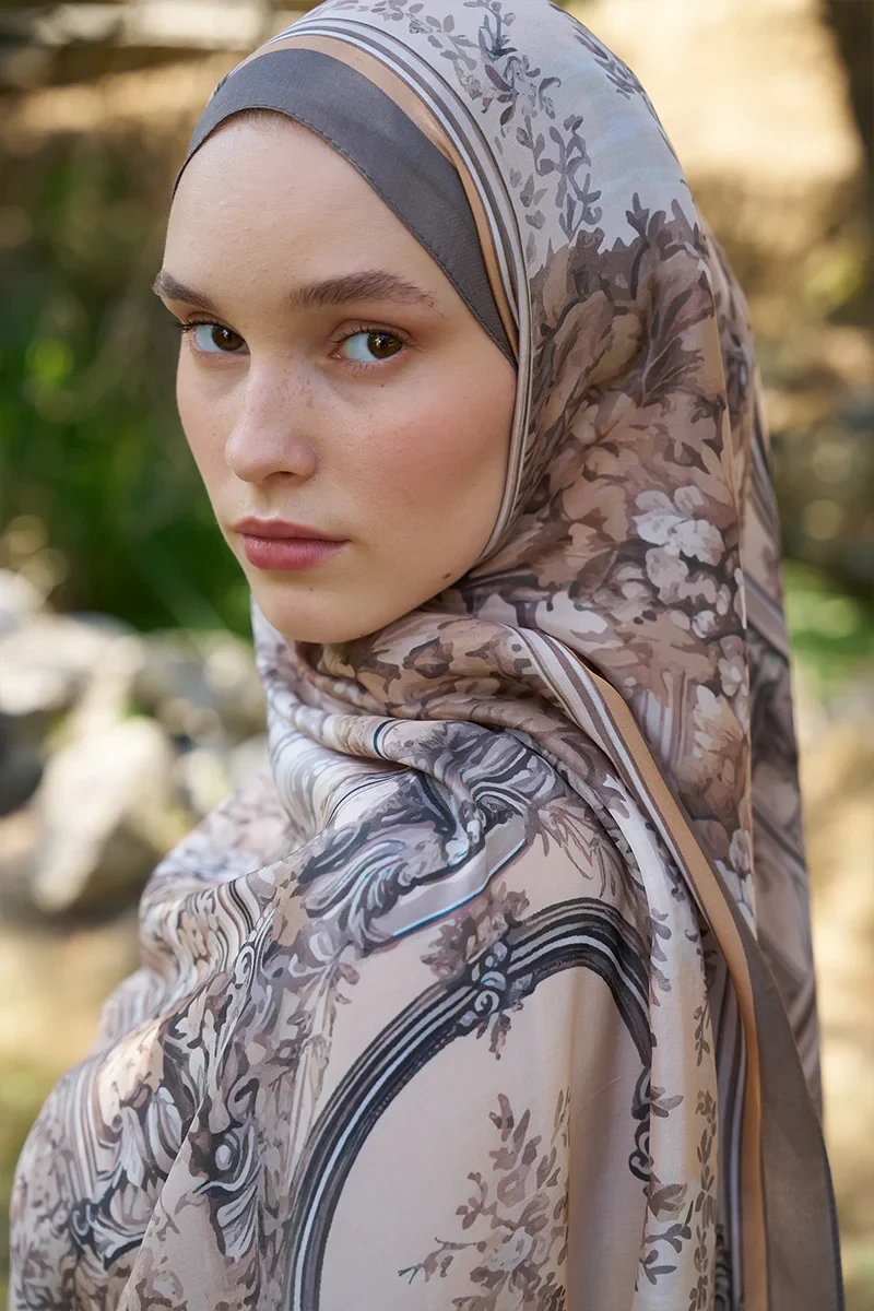 Inspired Esperanza Desen Şal - Vizon - 3