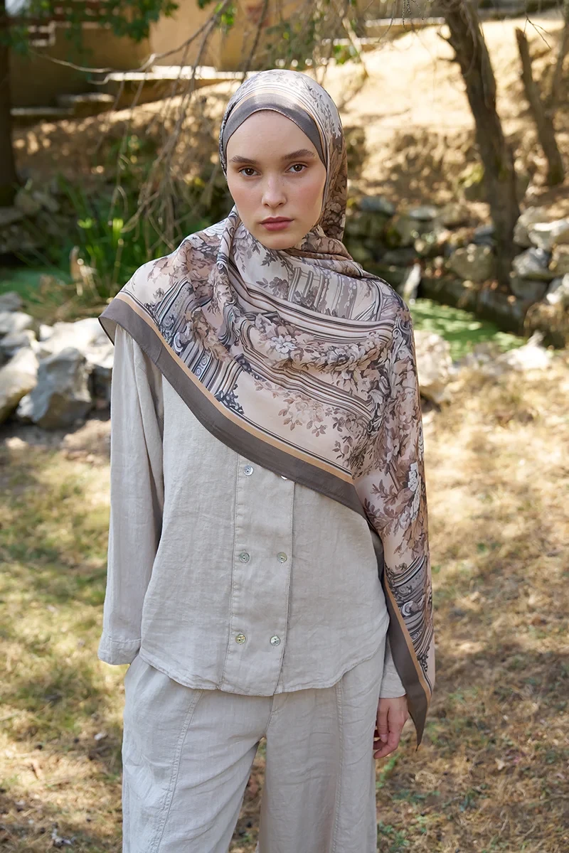 Inspired Esperanza Desen Şal - Vizon - 4