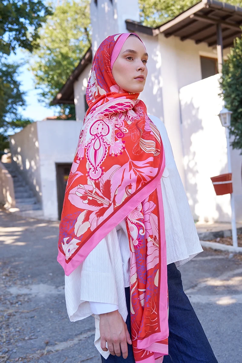 Inspired Fierra Desen Şal - Pembe - ED SCARF