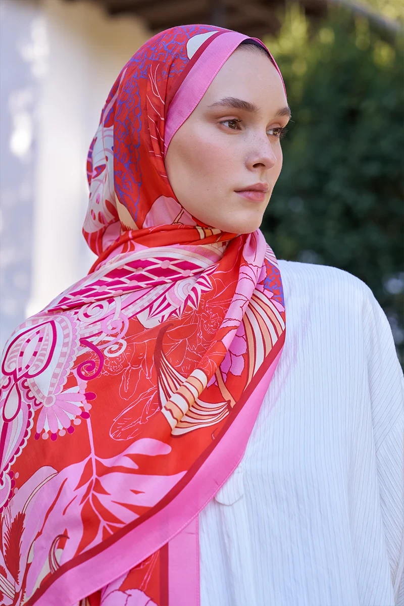 Inspired Fierra Desen Şal - Pembe - ED SCARF