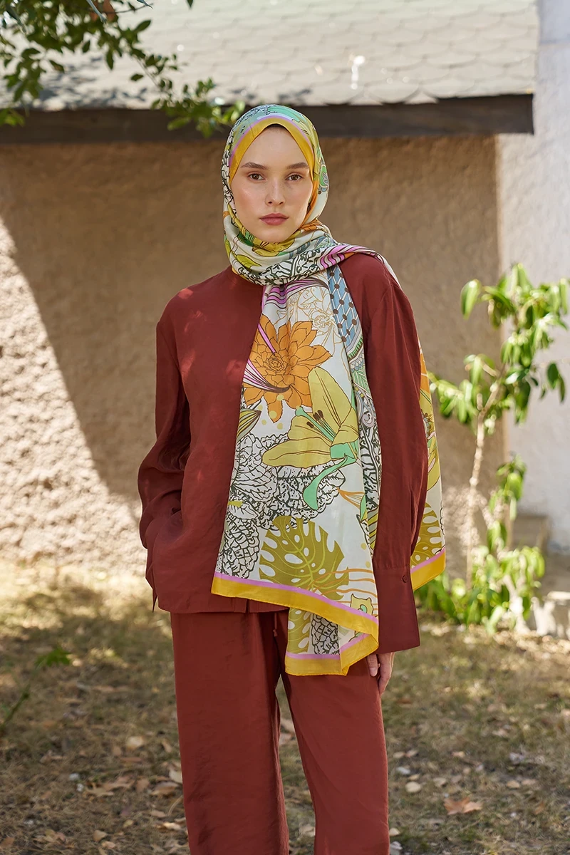 Inspired Fierra Desen Şal - Turuncu - ED SCARF