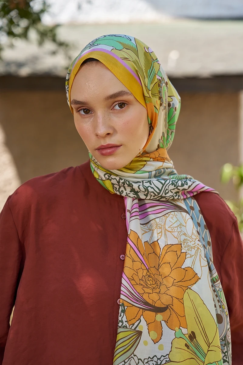 Inspired Fierra Desen Şal - Turuncu - ED SCARF