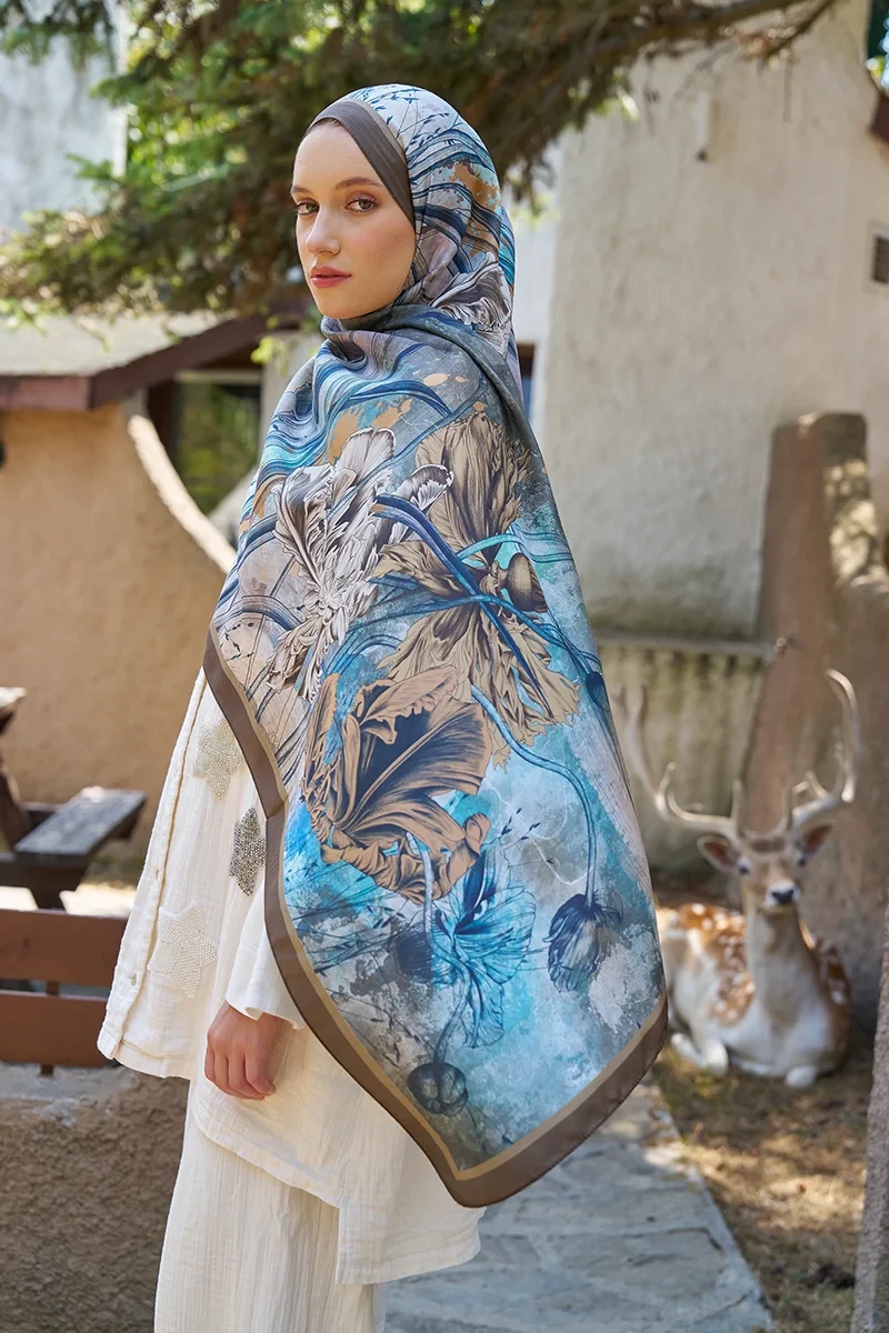 Inspired Marin Desen Şal - Kahverengi - ED SCARF