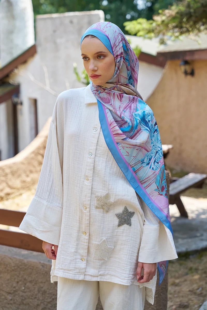 Inspired Marin Desen Şal - Mavi / Lila - ED SCARF