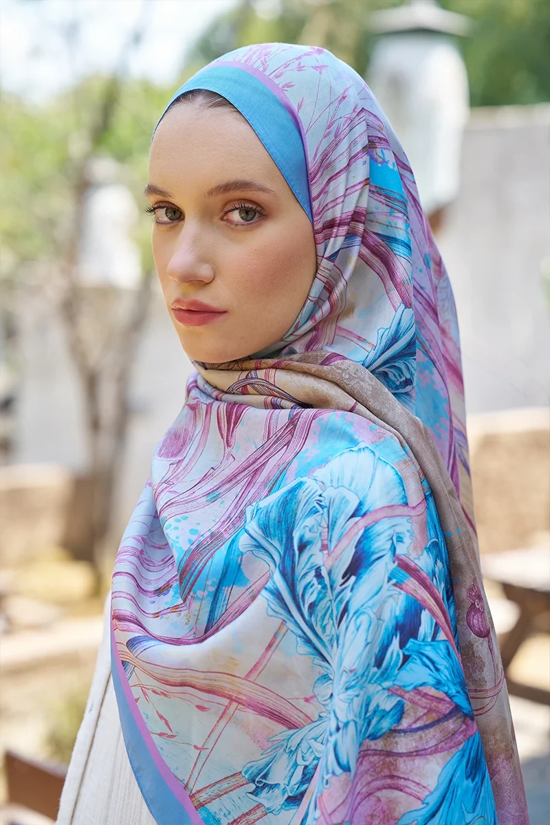 Inspired Marin Desen Şal - Mavi / Lila - ED SCARF