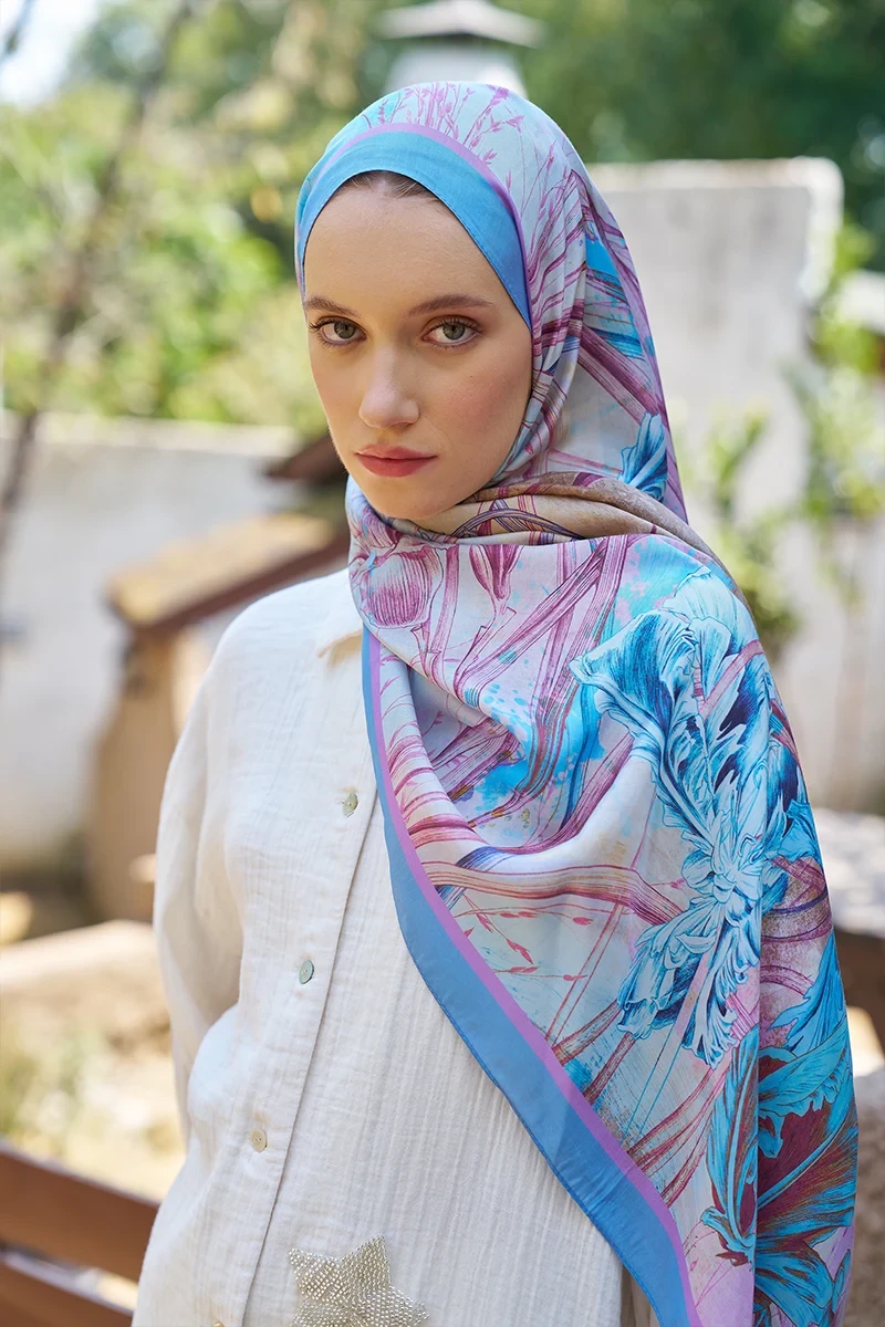 Inspired Marin Desen Şal - Mavi / Lila - ED SCARF