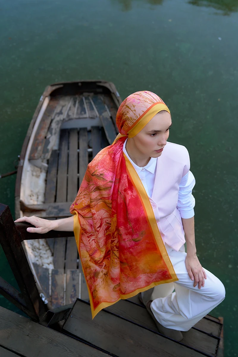Inspired Marin Desen Şal - Mercan - ED SCARF