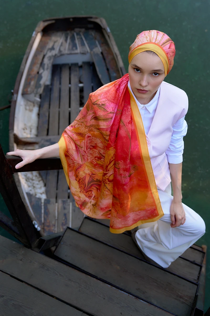 Inspired Marin Desen Şal - Mercan - ED SCARF