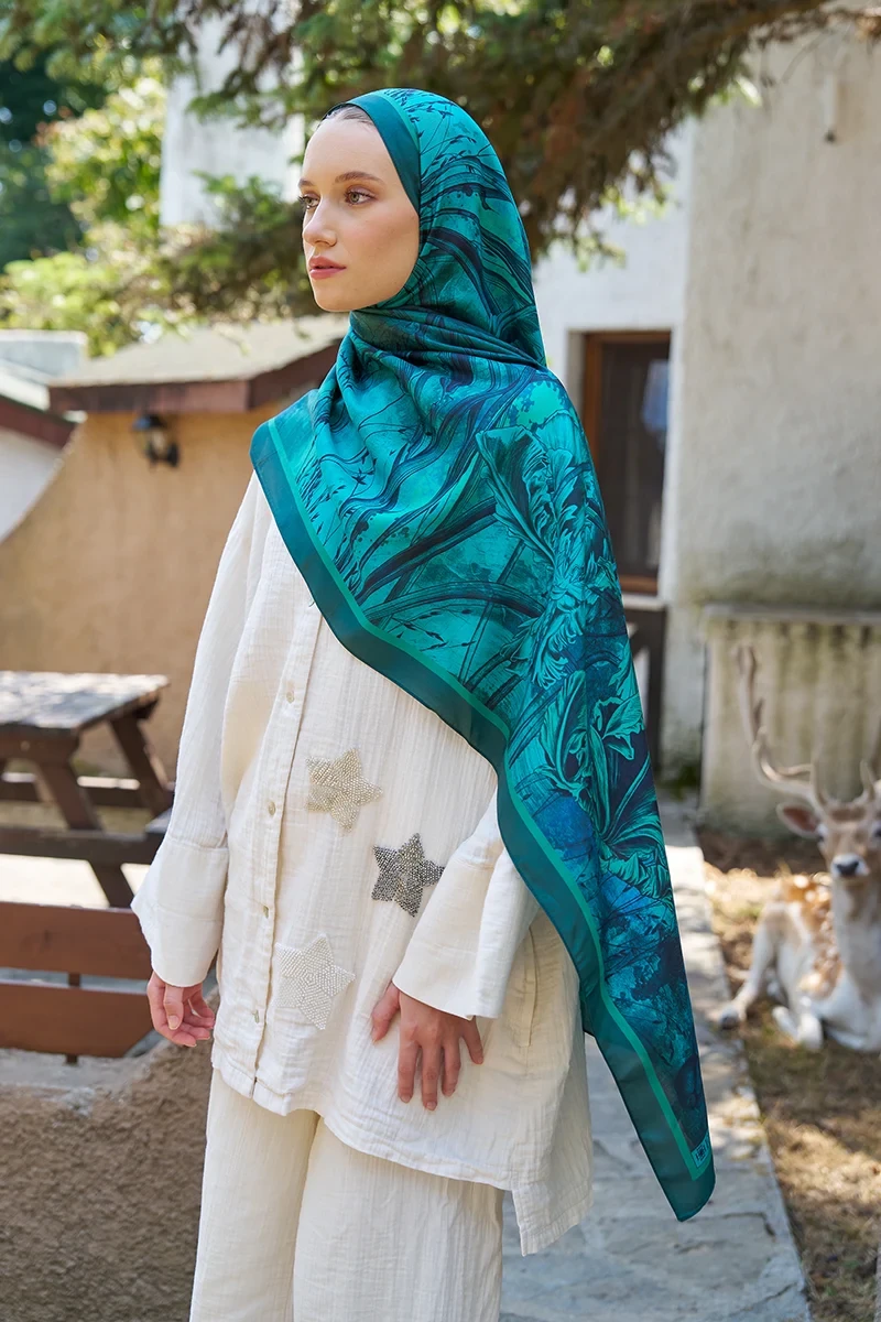 Inspired Marin Desen Şal - Petrol - ED SCARF