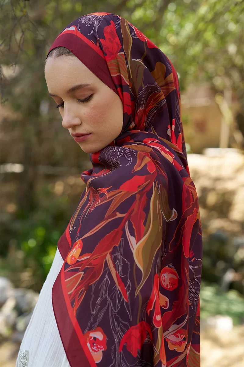 Inspired Muse Desen Şal - Bordo - ED SCARF