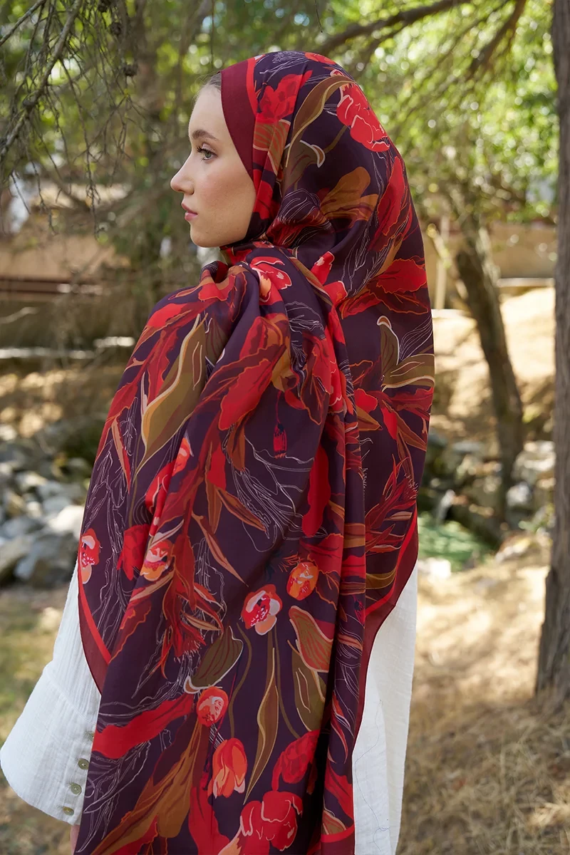 Inspired Muse Desen Şal - Bordo - 3