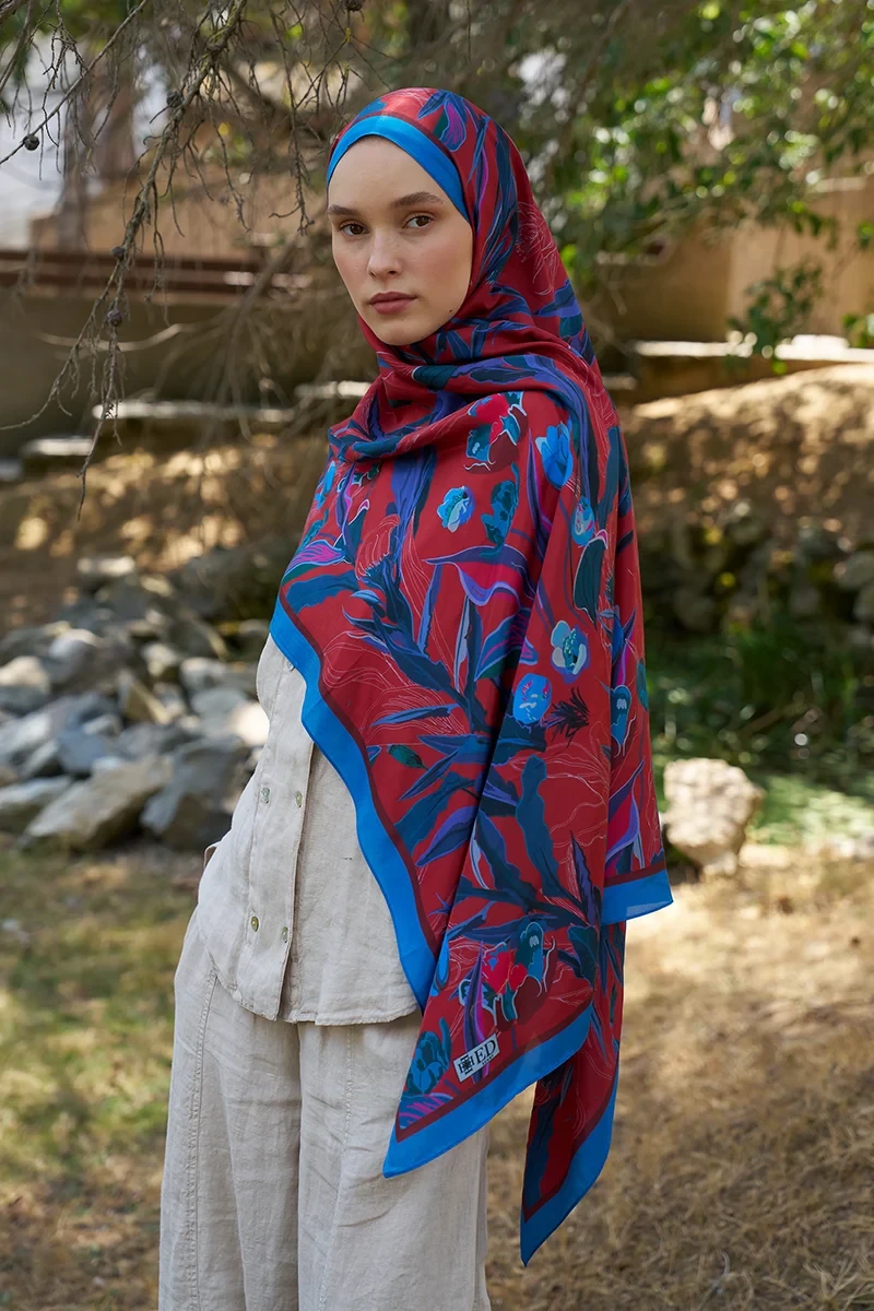 Inspired Muse Desen Şal - Kırmızı - 4
