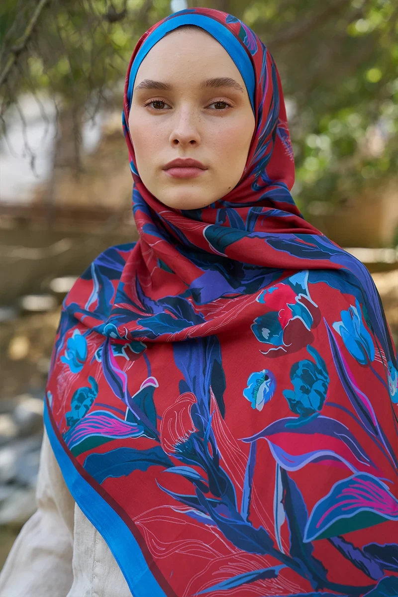 Inspired Muse Desen Şal - Kırmızı - ED SCARF
