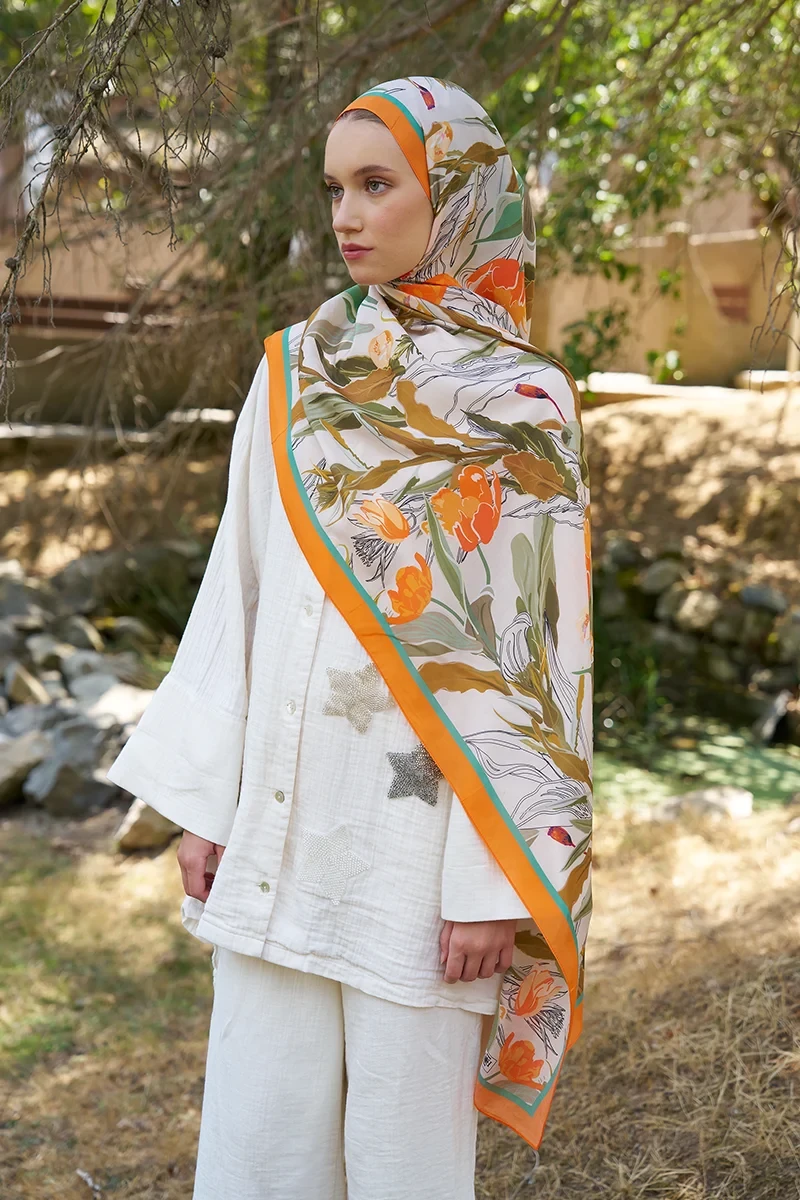 Inspired Muse Desen Şal - Turuncu - ED SCARF