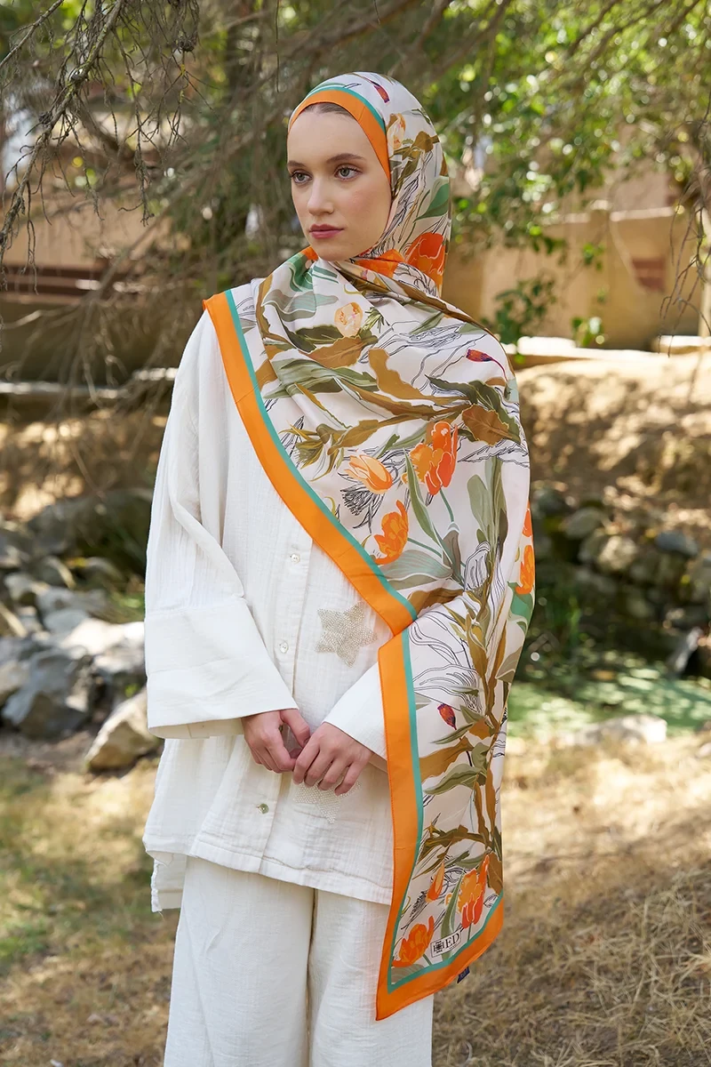 Inspired Muse Desen Şal - Turuncu - ED SCARF