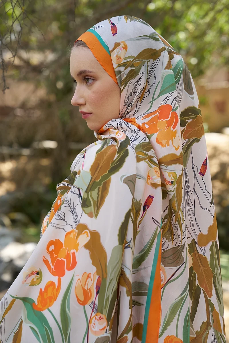 Inspired Muse Desen Şal - Turuncu - ED SCARF