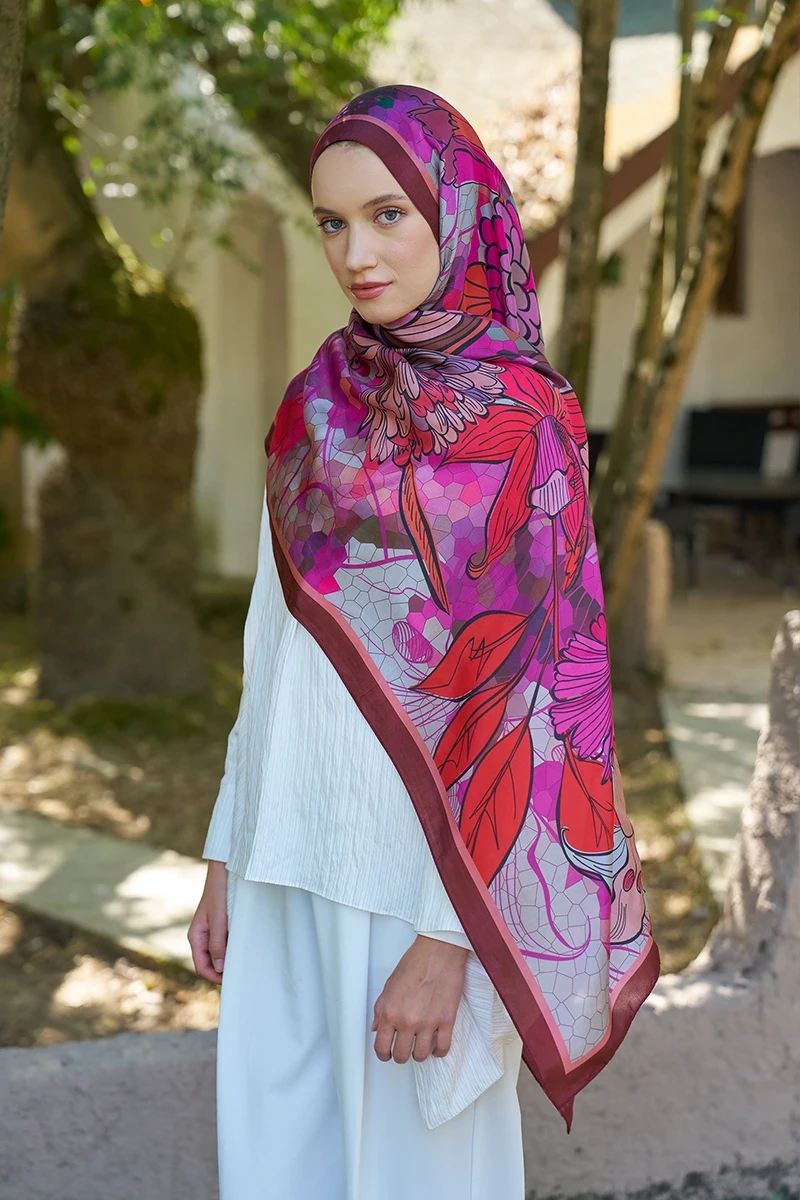 Inspired Velarose Desen Şal - Bordo - ED SCARF