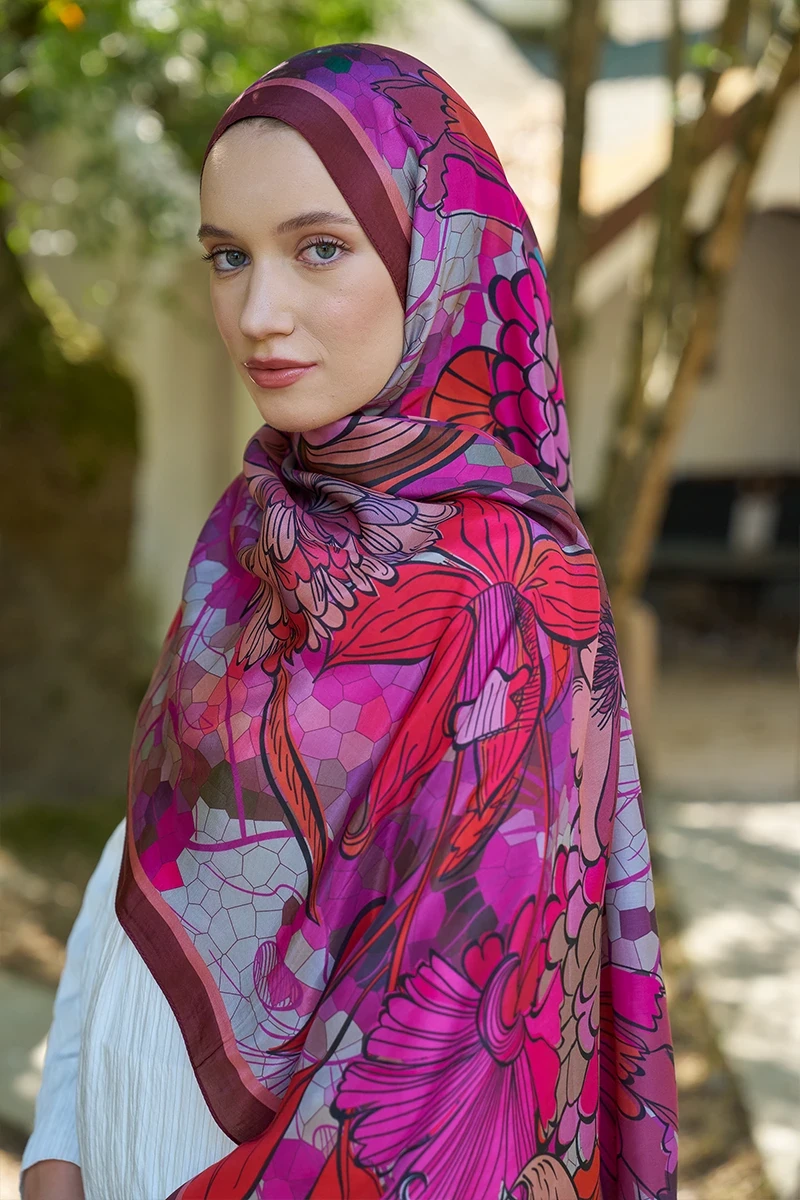 Inspired Velarose Desen Şal - Bordo - ED SCARF