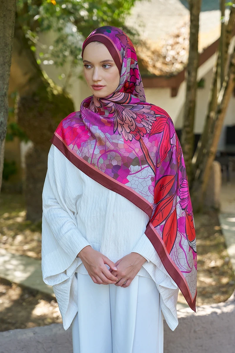 Inspired Velarose Desen Şal - Bordo - 3