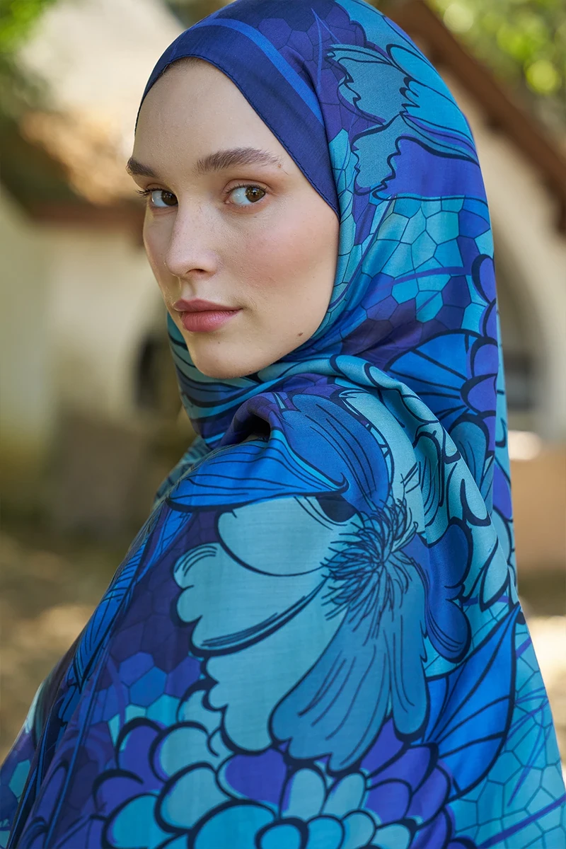 Inspired Velarose Desen Şal - Lacivert - ED SCARF