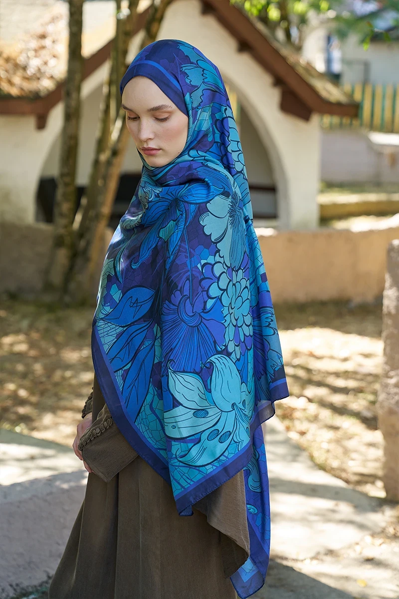 Inspired Velarose Desen Şal - Lacivert - ED SCARF