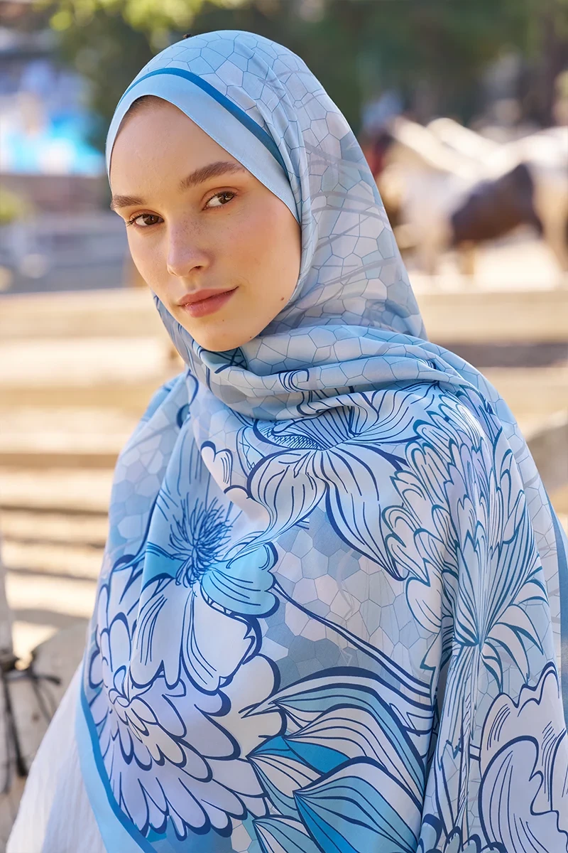 Inspired Velarose Desen Şal - Mavi - ED SCARF