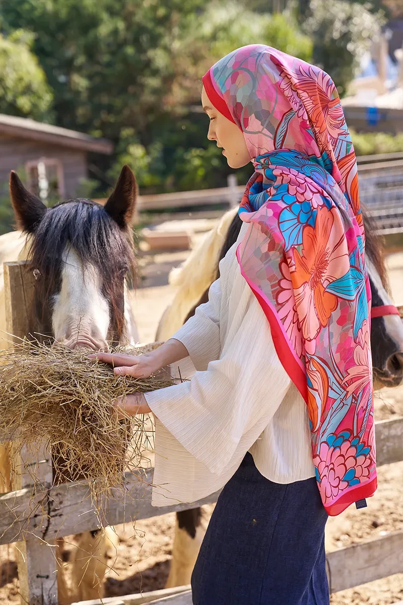 Inspired Velarose Desen Şal - Pembe - ED SCARF