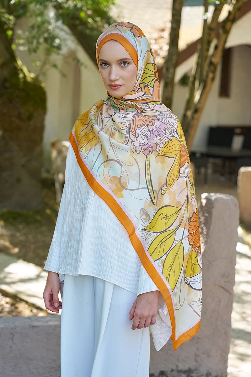 Inspired Velarose Desen Şal - Turuncu - ED SCARF