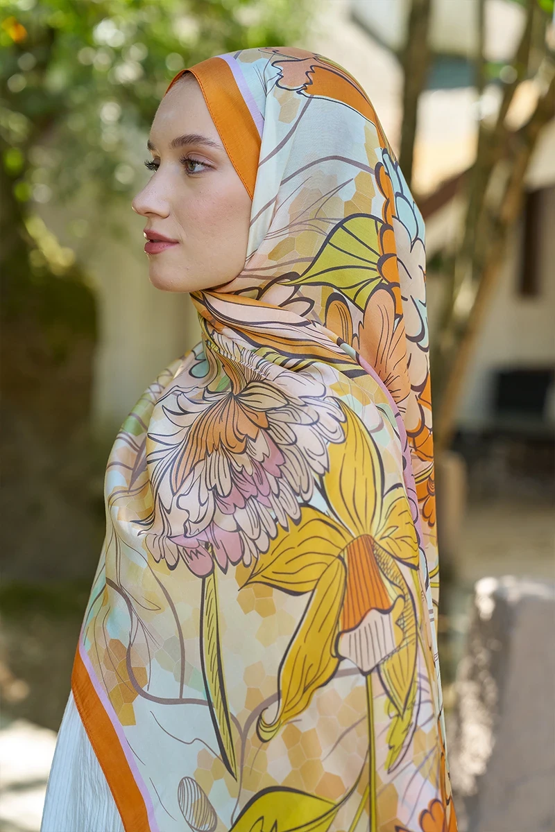 Inspired Velarose Desen Şal - Turuncu - 3