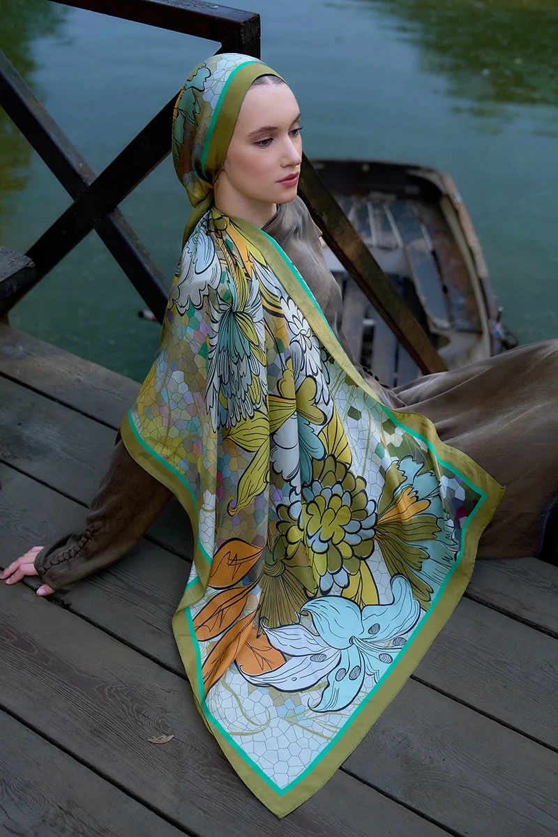 Inspired Velarose Desen Şal - Yağ Yeşili - 2