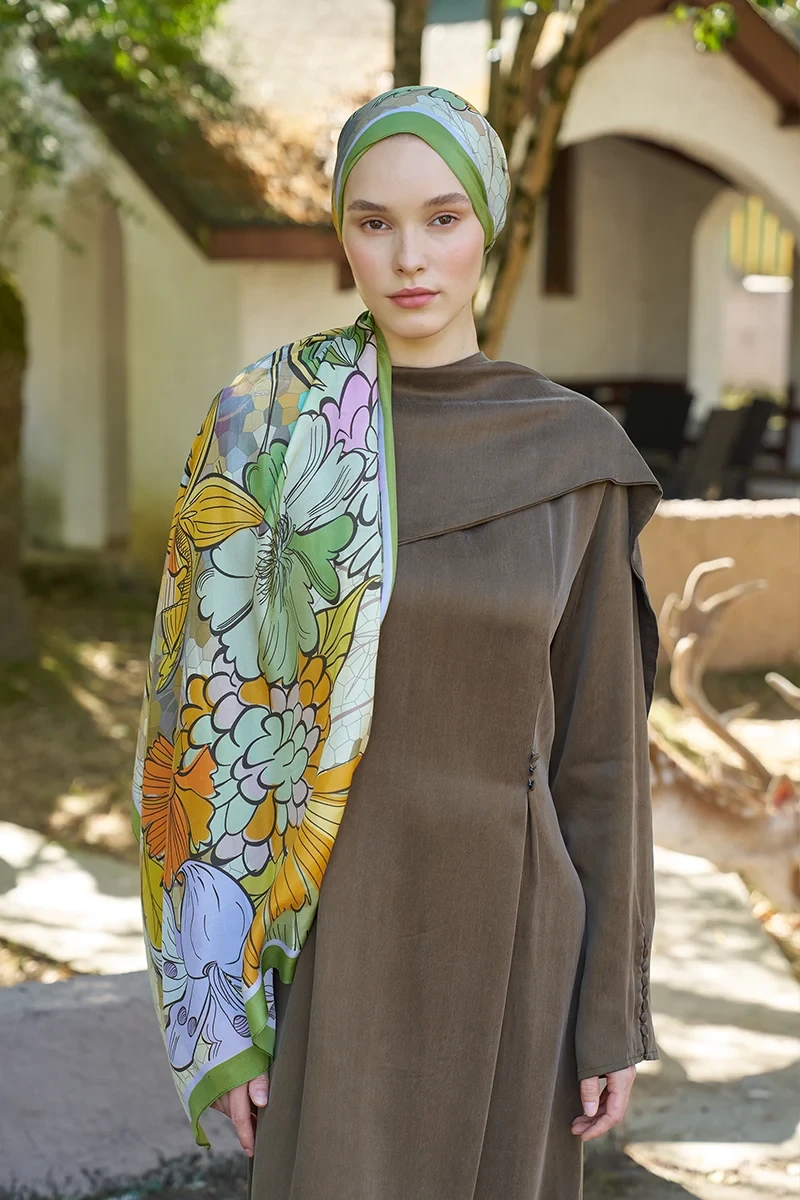 Inspired Velarose Desen Şal - Yeşil - ED SCARF