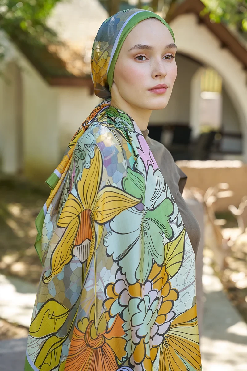 Inspired Velarose Desen Şal - Yeşil - ED SCARF