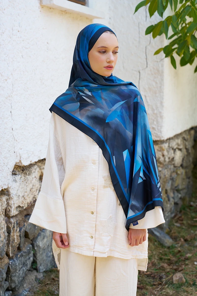 Inspired Volen Desen Şal - Lacivert - ED SCARF