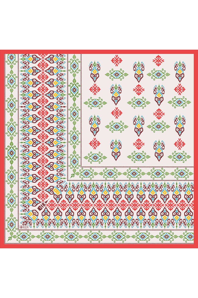 İpek Dokulu Patchwork Desen Eşarp - 1