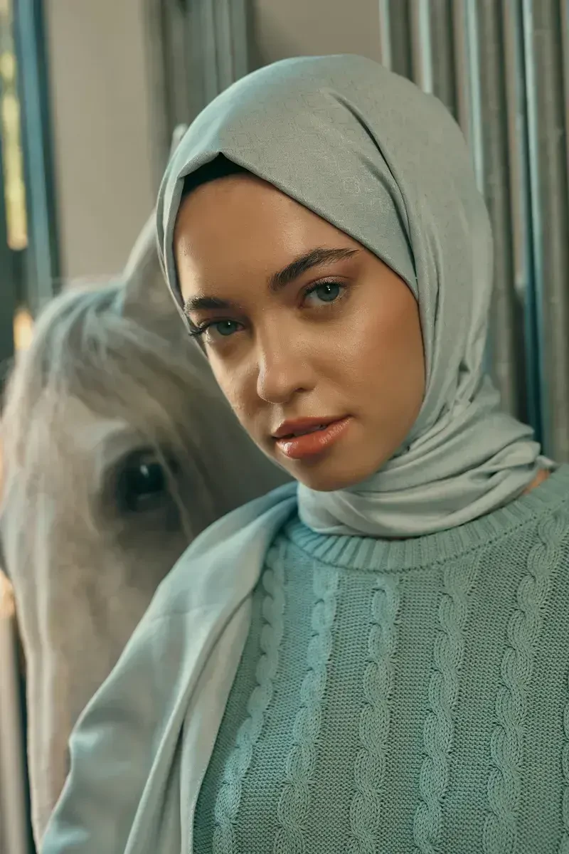 İpeksi Jakar Şal Kare Desen - Gri - ED Scarf