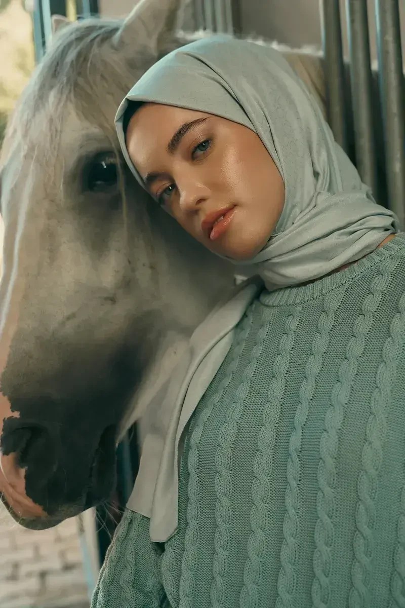 İpeksi Jakar Şal Kare Desen - Gri - ED Scarf