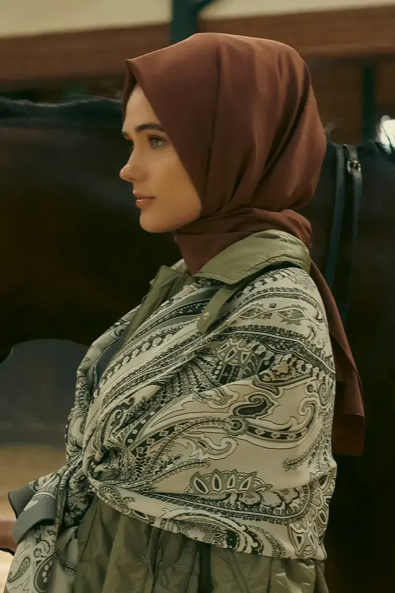 İpeksi Jakar Şal Kare Desen - Kahverengi - 2
