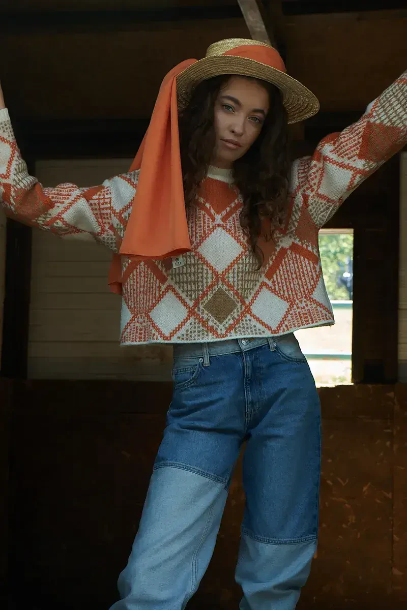 İpeksi Jakar Şal Kare Desen - Turuncu - ED Scarf