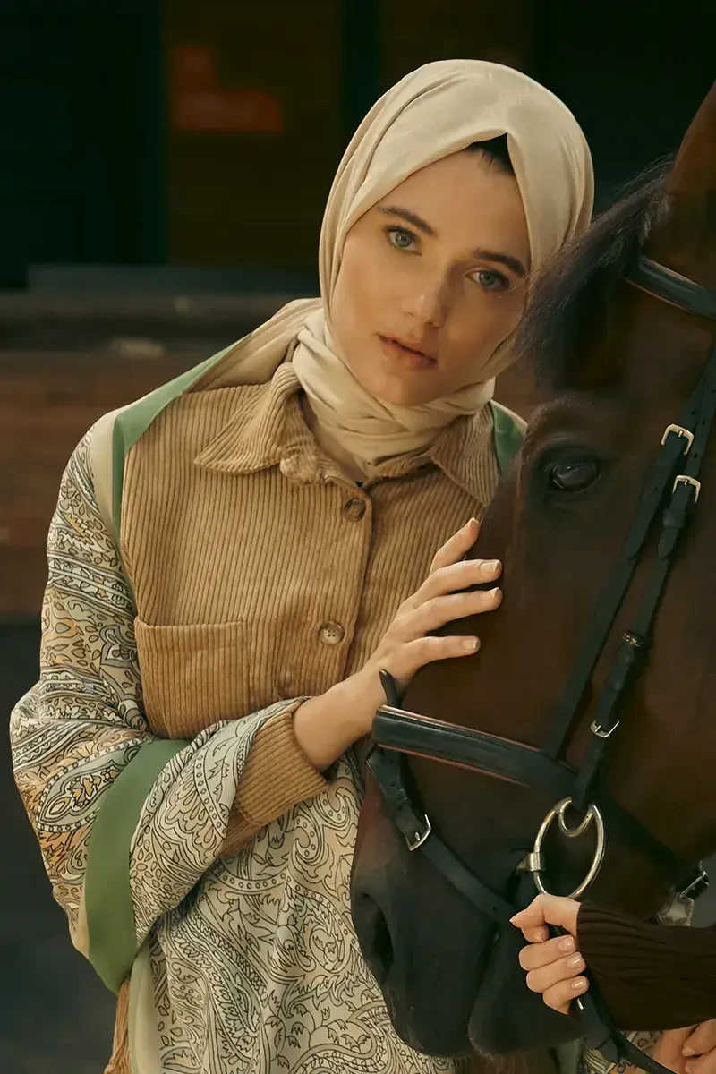 İpeksi Jakar Şal Monogram Desen - Bej - ED Scarf