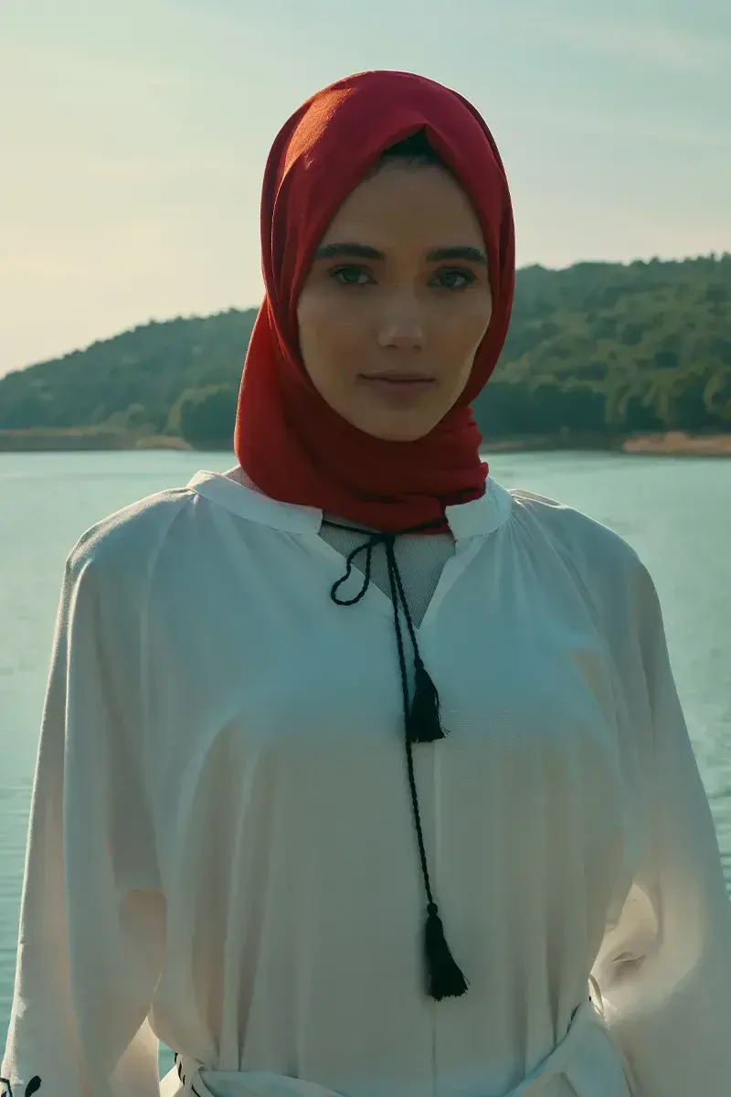 İpeksi Jakar Şal Monogram Desen - Kırmızı - ED Scarf