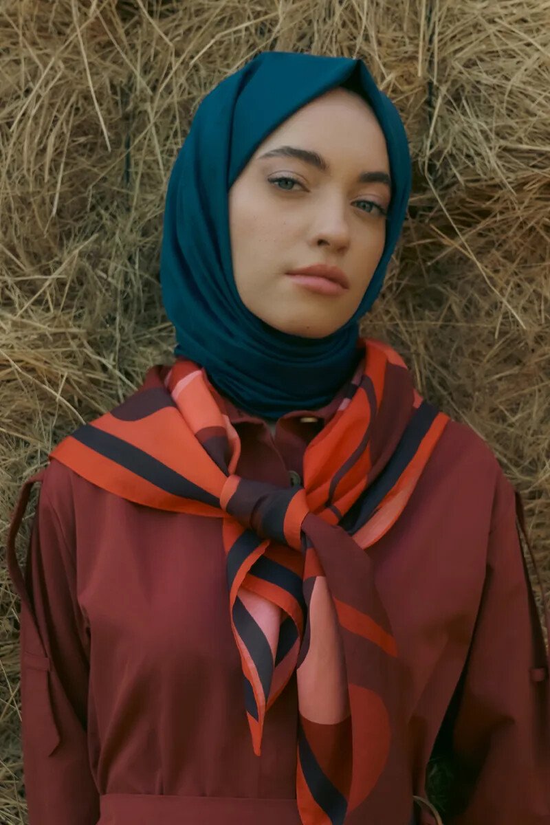 İpeksi Jakar Şal Monogram Desen - Lacivert - ED Scarf