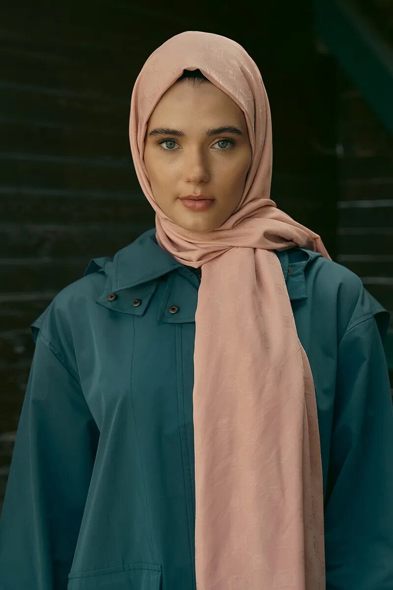 İpeksi Jakar Şal Monogram Desen - Pembe - 1