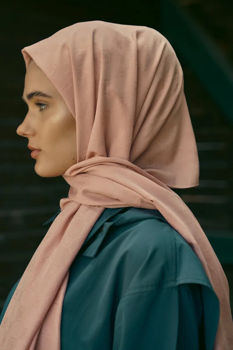 İpeksi Jakar Şal Monogram Desen - Pembe - 2