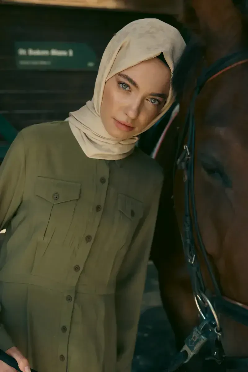 İpeksi Jakar Şal Papatya Desen - Bej - ED Scarf