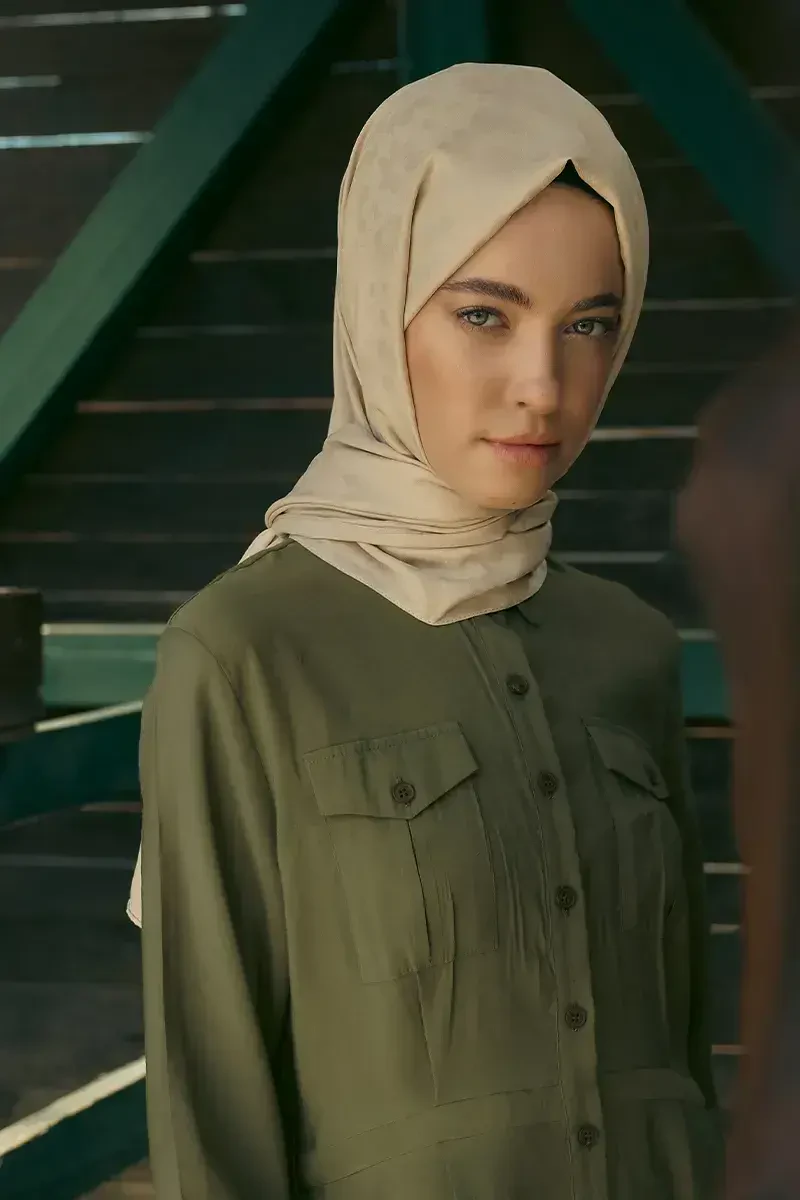 İpeksi Jakar Şal Papatya Desen - Bej - ED Scarf